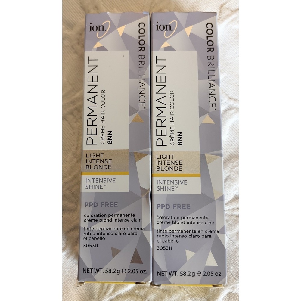 Ion Color Brillance Permanent Creme Hair Color Light Intense Blonde 8NN Lot 2